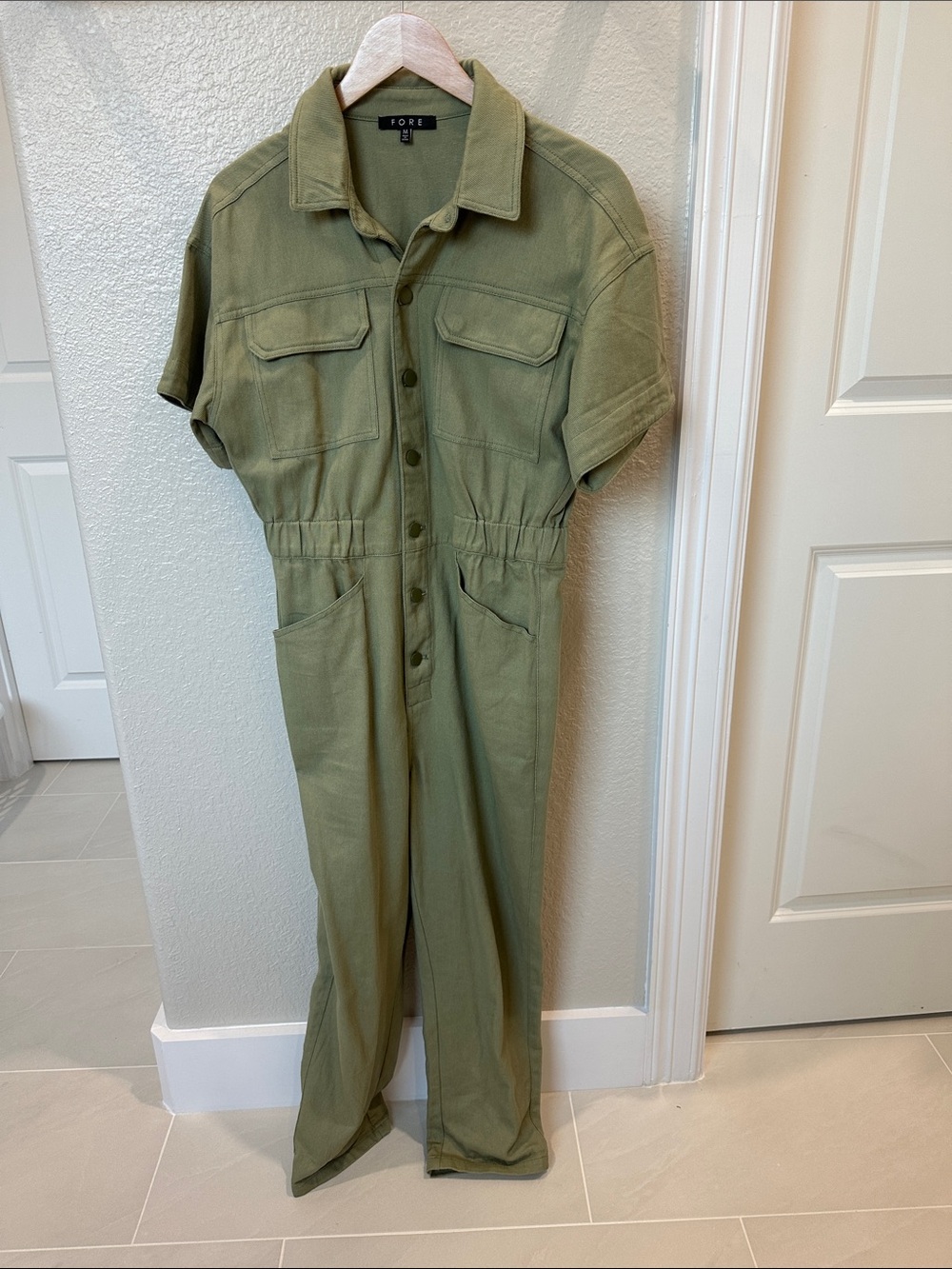 Vici Olive Green Short-Sleeve Utility Jumpsuit